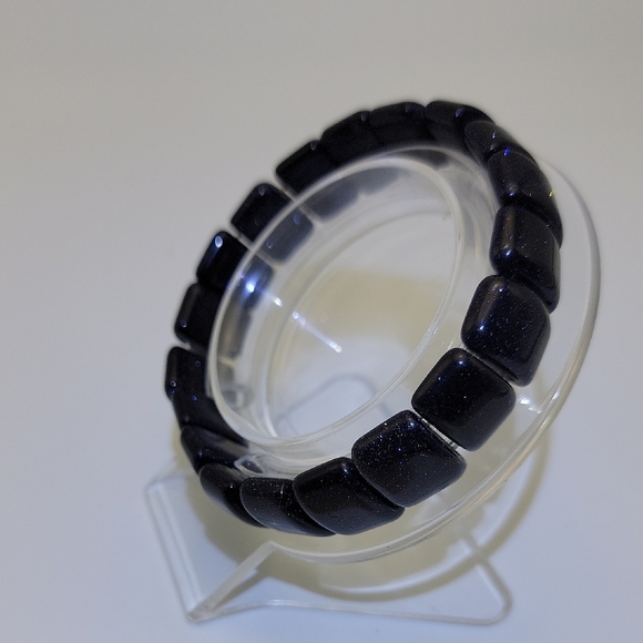 Blue Sandstone Sparkle Aventurine Glass 15mm Beaded Stretch Bracelet - Picture 3 of 6